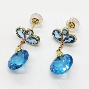 Dazzling 18K Yellow Gold Blue Topaz Drop Earrings